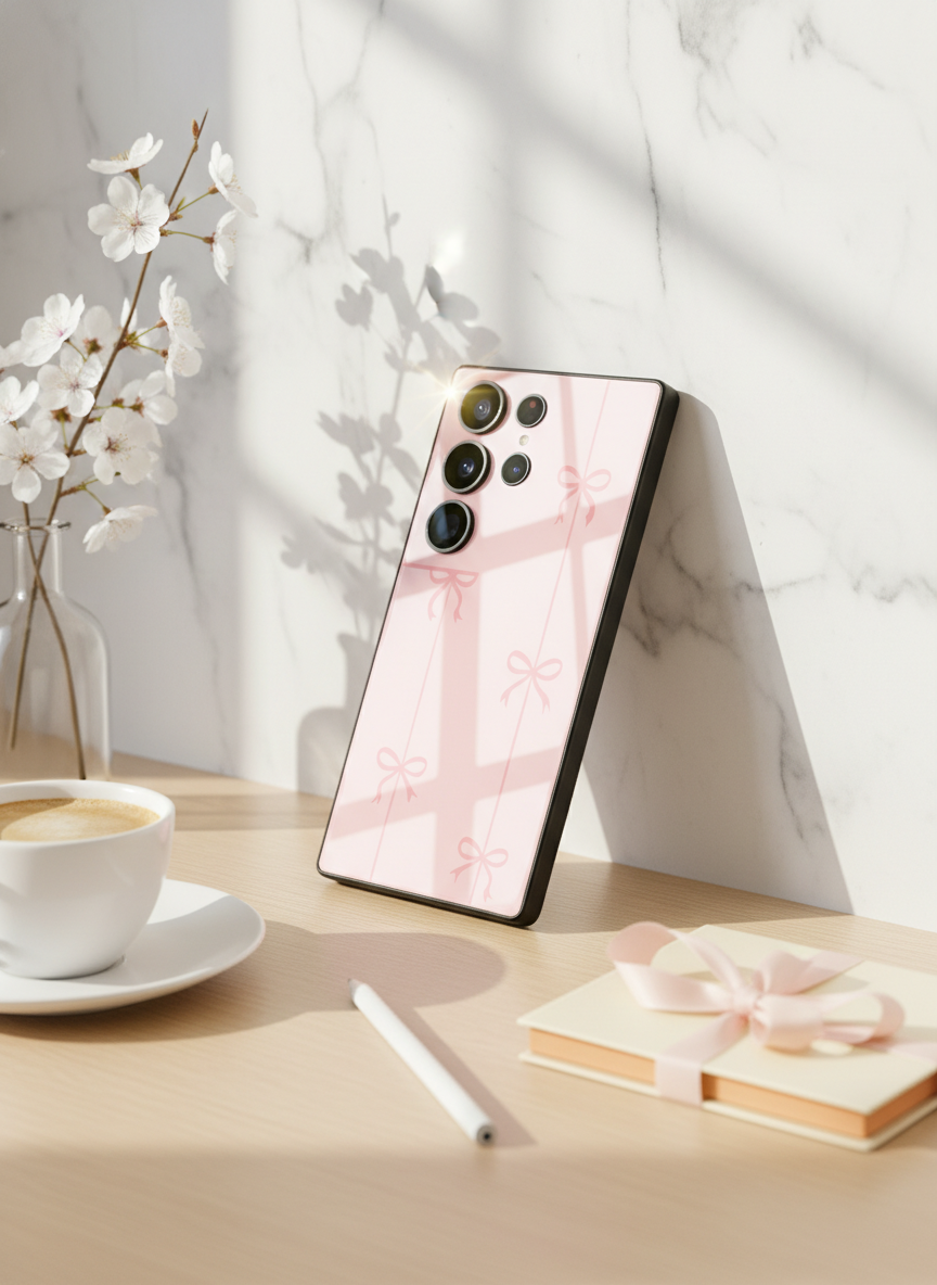 Bows Stripes Premium Glass Back Cover For Galaxy S, A, M & F Series