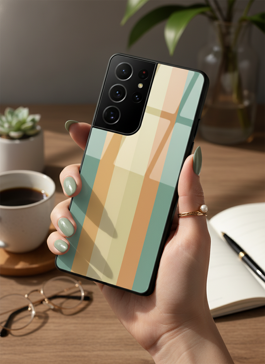 Abstract Strips Premium Glass Back Cover For Galaxy S, A, M & F Series