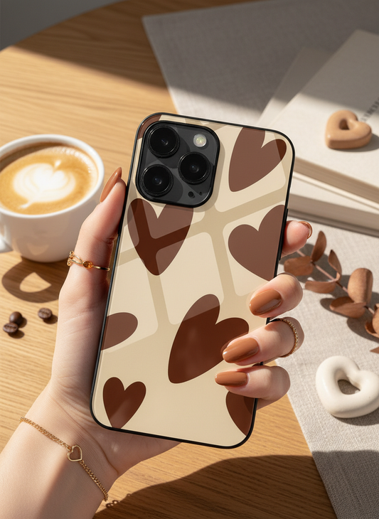 Chocolate Hearts Premium Glass Back Cover For iPhone 11-17 Models