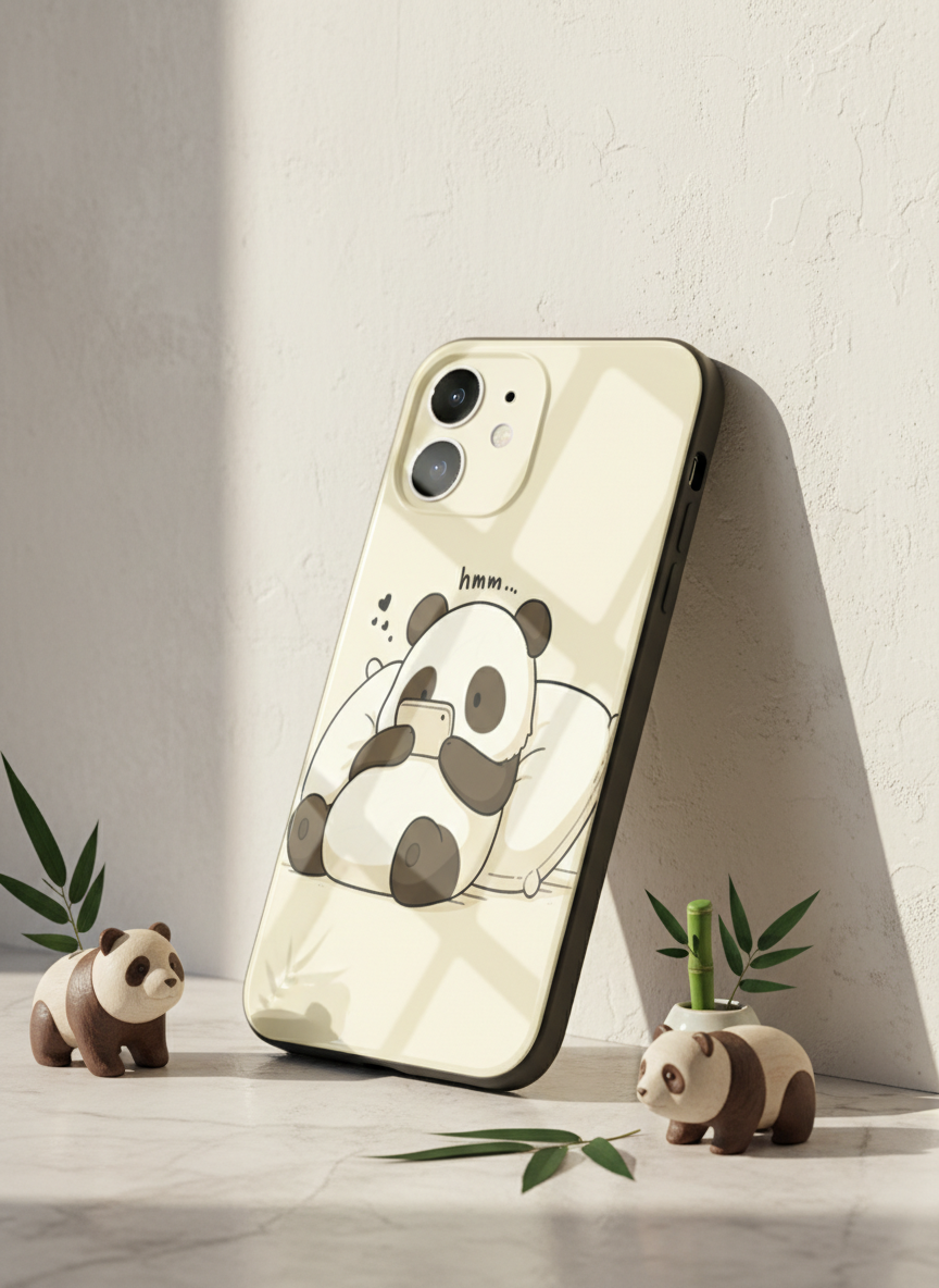 Hmm Panda Premium Glass Back Cover For iPhone 11-17 Models