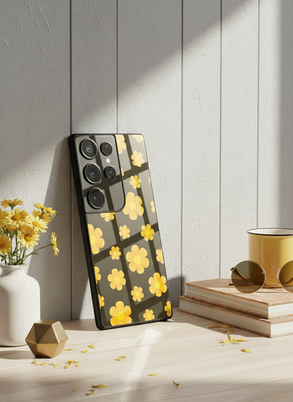 Daisy Yellow Premium Glass Back Cover For Galaxy S, A, M & F Series