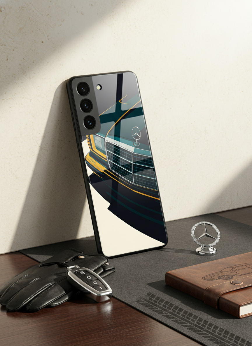 Minimal Car Sketch Premium Glass Back Cover For Galaxy S, A, M & F Series
