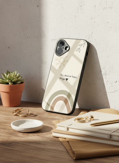 Happy Things Premium Glass Back Cover For iPhone 11-17 Models