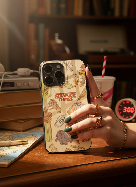 STRANGER THINGS- Stranger Things Doodle Art Premium Glass Back Cover For iPhone 11-17 Models