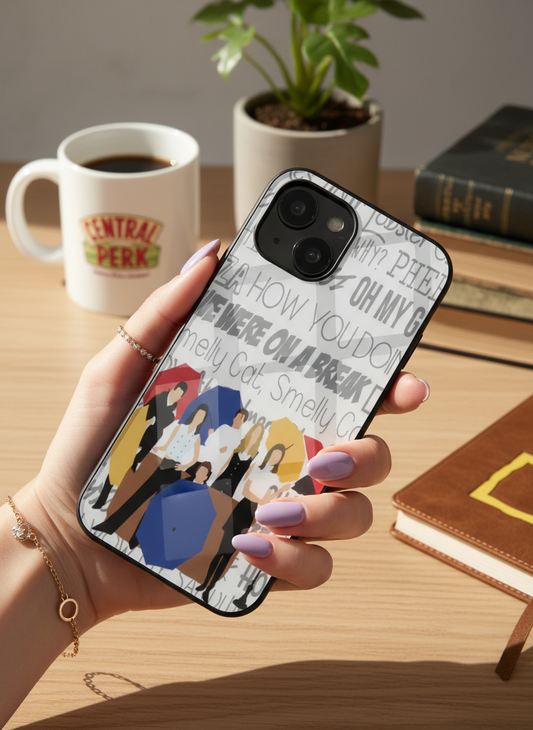 FRIENDS Umbrella Squad Premium Glass Back Cover For iPhone 11-17  Models