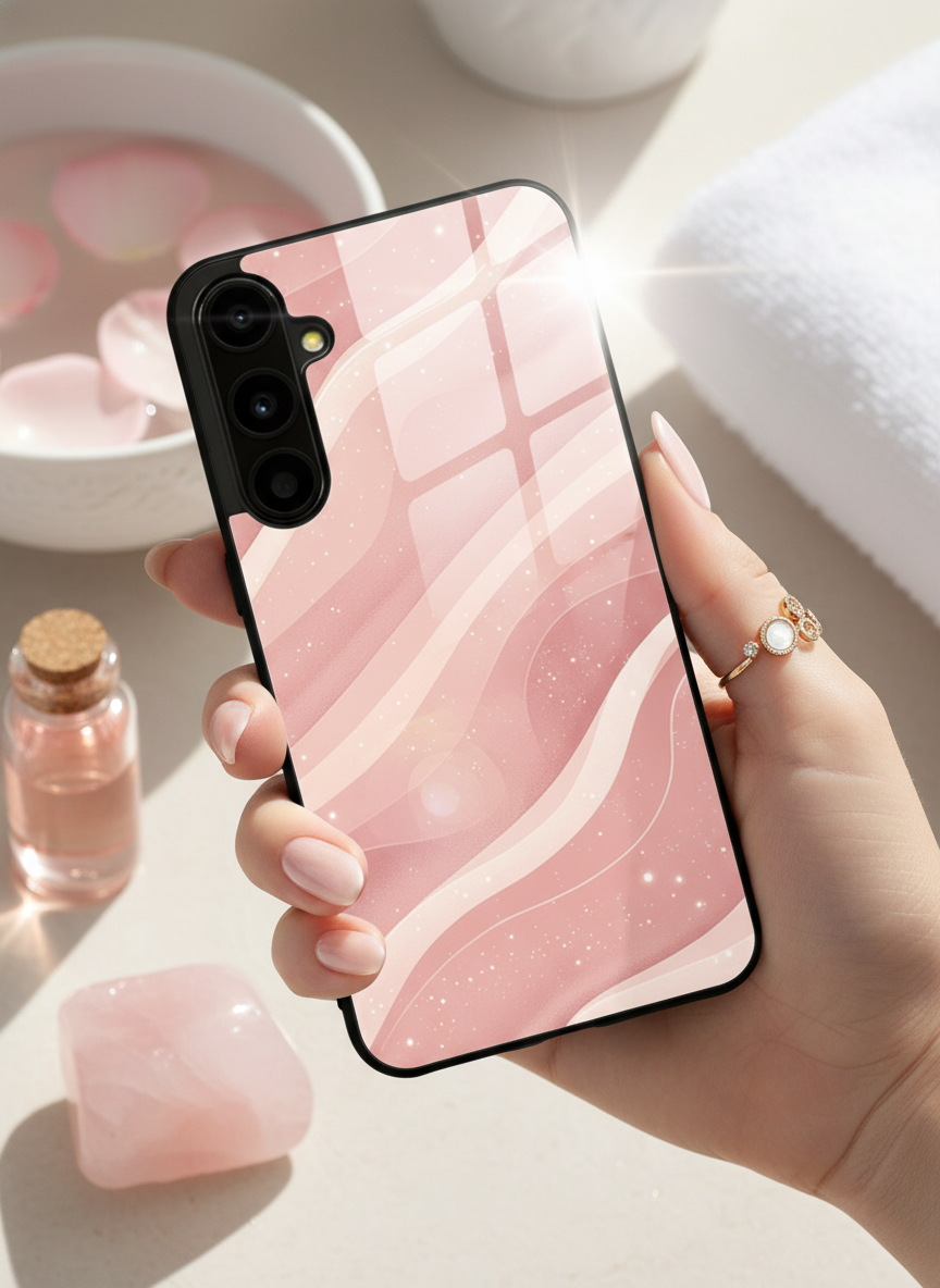 Rose Wave Premium Glass Back Cover For Galaxy S, A, M & F Series
