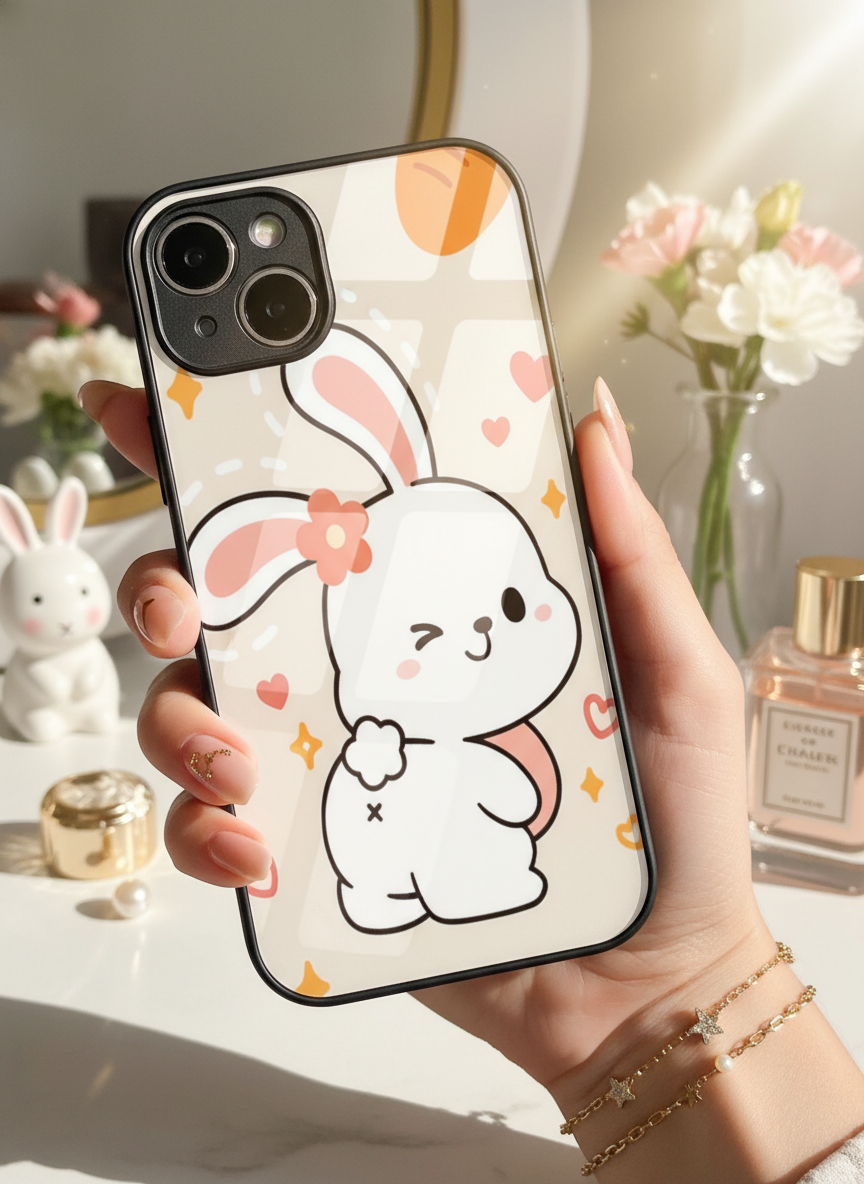 Bunny Pooh Premium Glass Back Cover For iPhone 11-17 Models