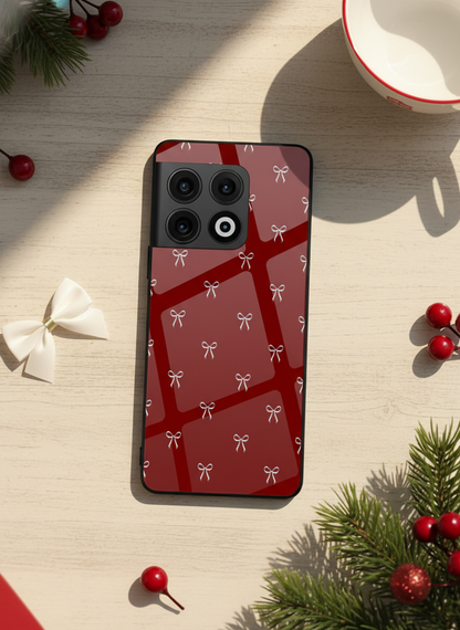Red Bow Beaut Premium Glass Back Cover For One Plus 13, 12, 11, 10, Nord Series