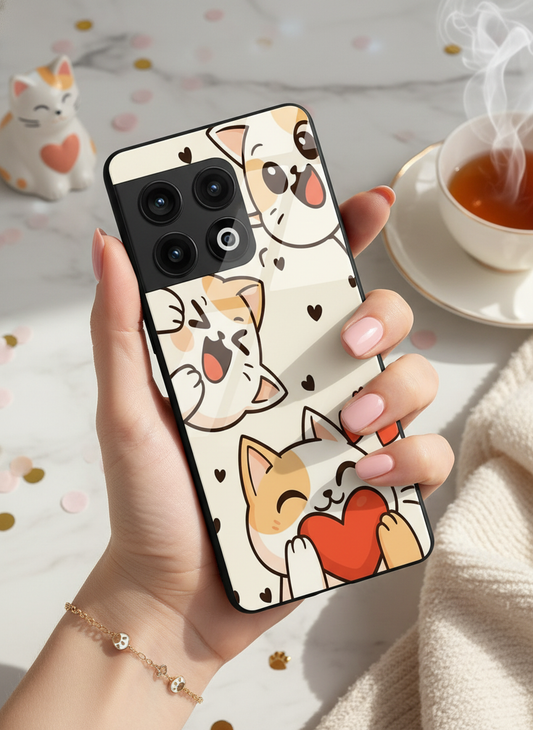 Kitty Love Premium Glass Back Cover For One Plus 13, 12, 11, 10, Nord Series