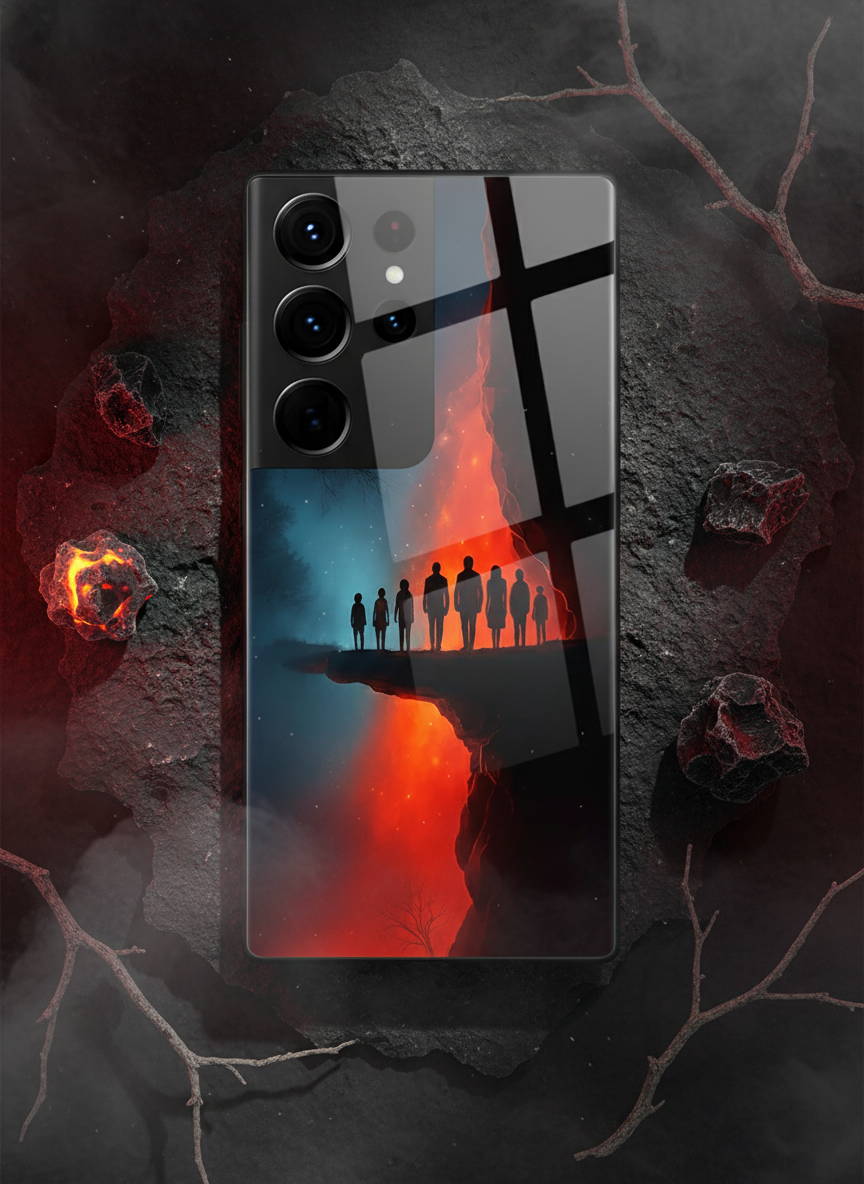 STRANGER THINGS- Parallel Edge Premium Glass Back Cover For Galaxy S, A, M & F Series