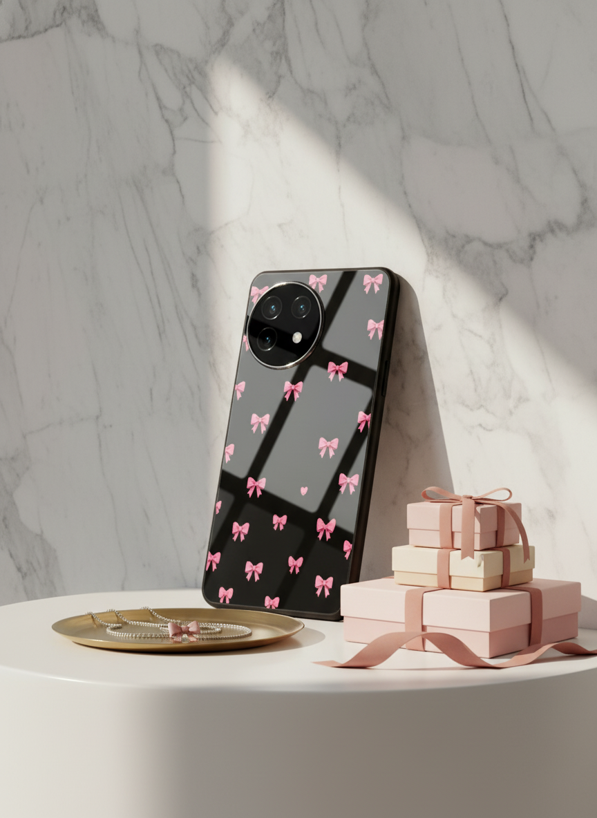 Dark Aesthetic Bows Premium Glass Back Cover For One Plus 13, 12, 11, 10, Nord Series