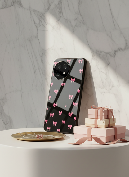 Dark Aesthetic Bows Premium Glass Back Cover For One Plus 13, 12, 11, 10, Nord Series