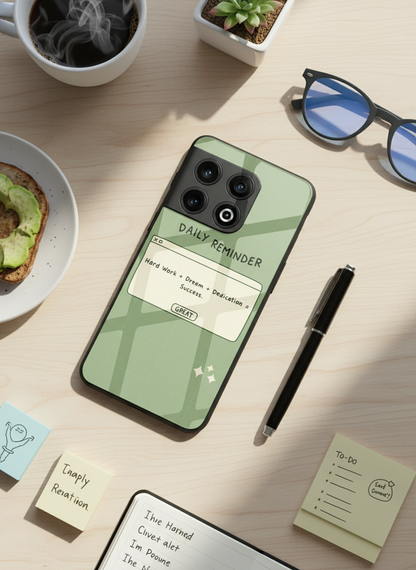 Daily Reminder-Sage Green Premium Glass Back Cover For One Plus 13, 12, 11, 10, Nord Series
