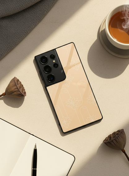 Floral Minimal Line Pattern Premium Glass Back Cover For Galaxy S, A, M & F Series