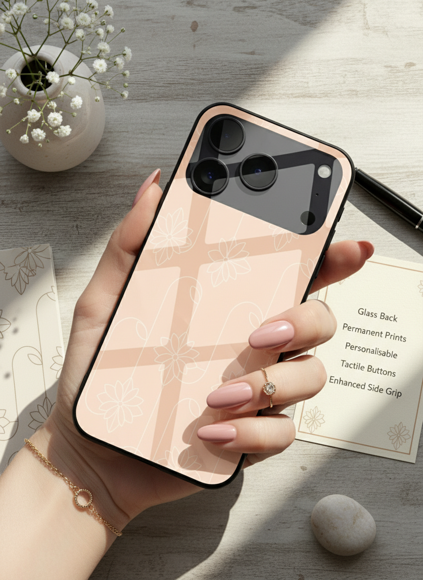 Floral Minimal Line Pattern Premium Glass Back Cover For iPhone 11-17 Models