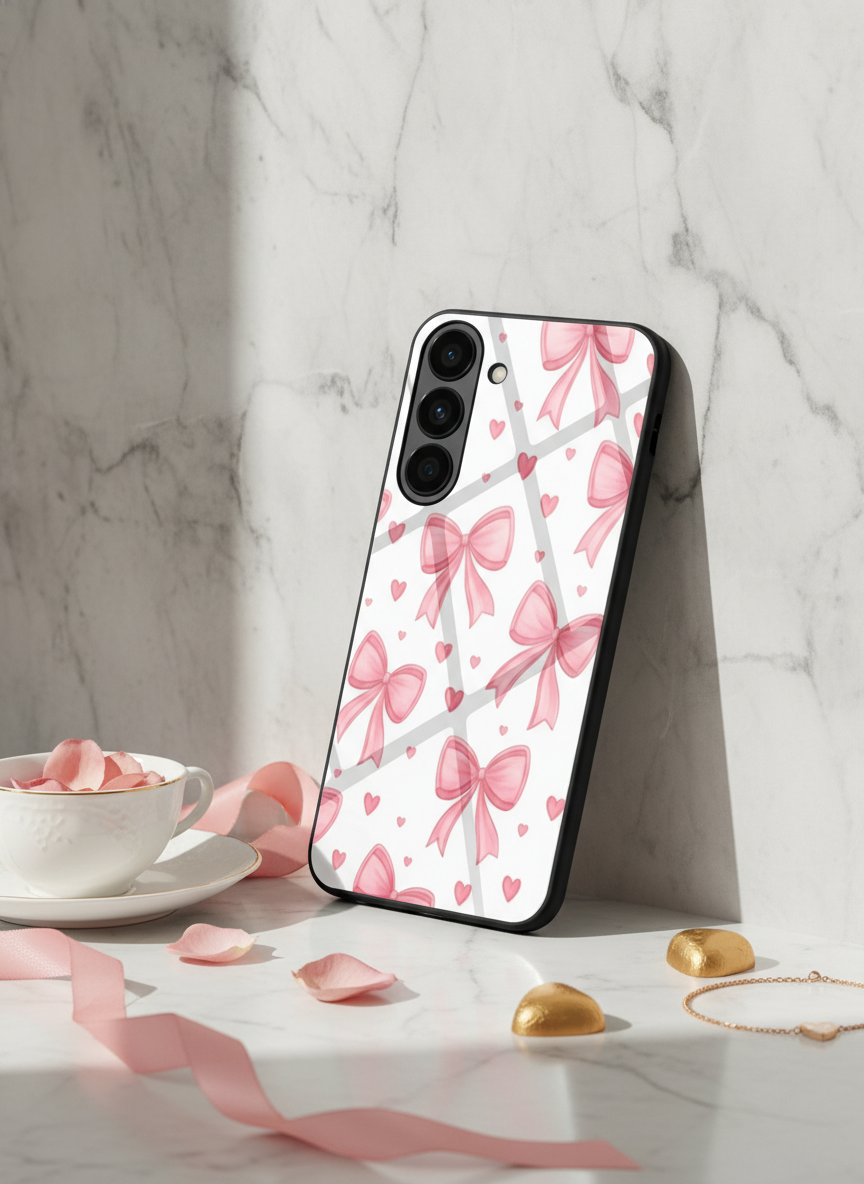 Bow Bliss Premium Glass Back Cover For Galaxy S, A, M & F Series