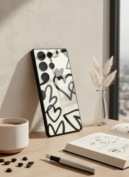 Black Heart Beut Premium Glass Back Cover For Galaxy S, A, M & F Series