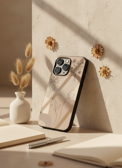 Earthy Petals Premium Glass Back Cover For iPhone 11-17 Models