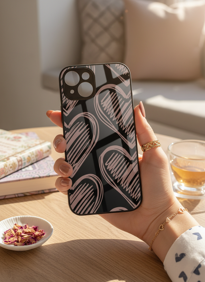 Heartlines Premium Glass Back Cover For iPhone 11-17 Models