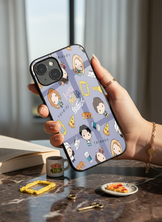 Mini FRIENDS Premium Glass Back Cover For iPhone 11-17 Models