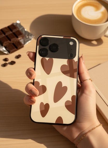 Chocolate Hearts Premium Glass Back Cover For iPhone 11-17 Models