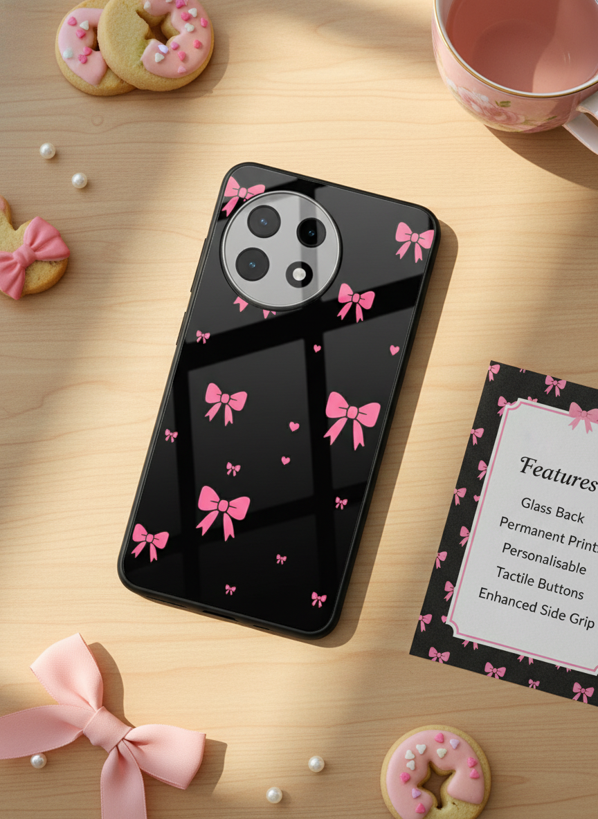 Glam Bow Premium Glass Back Cover For One Plus 13, 12, 11, 10, Nord Series