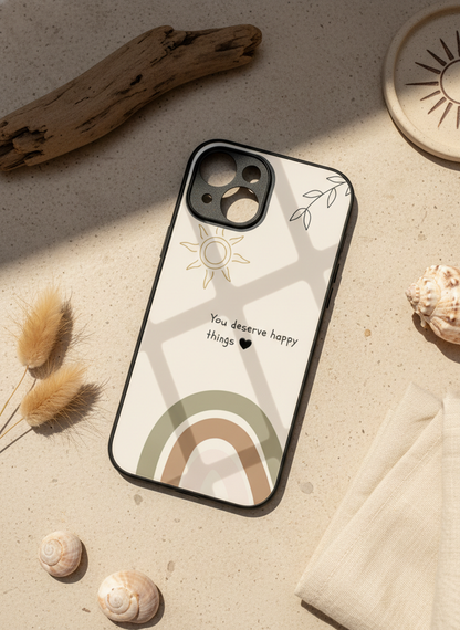 Happy Things Premium Glass Back Cover For iPhone 11-17 Models