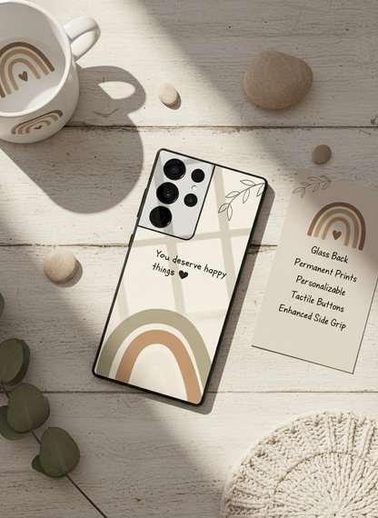 Happy Things Premium Glass Back Cover For Galaxy S, A, M & F Series