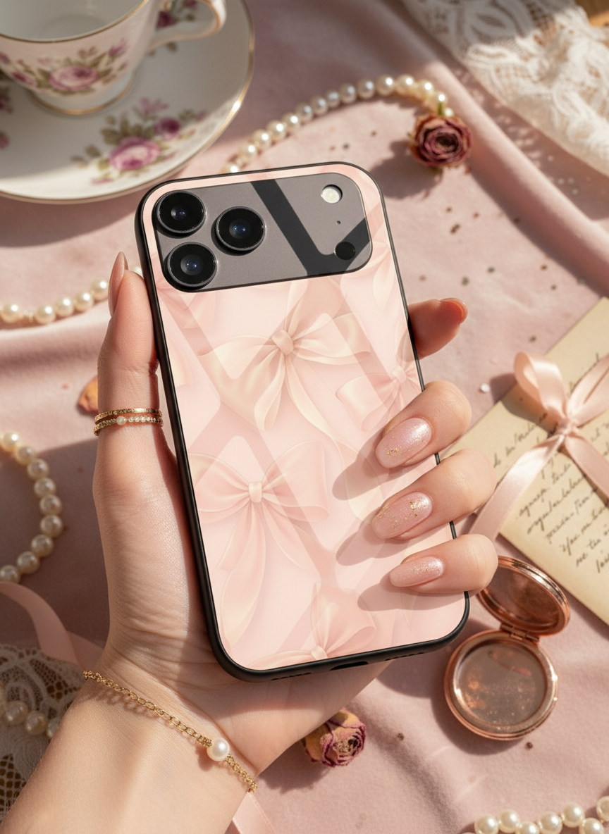 Silky Bows Sketch Premium Glass Back Cover For iPhone 11-17 Models