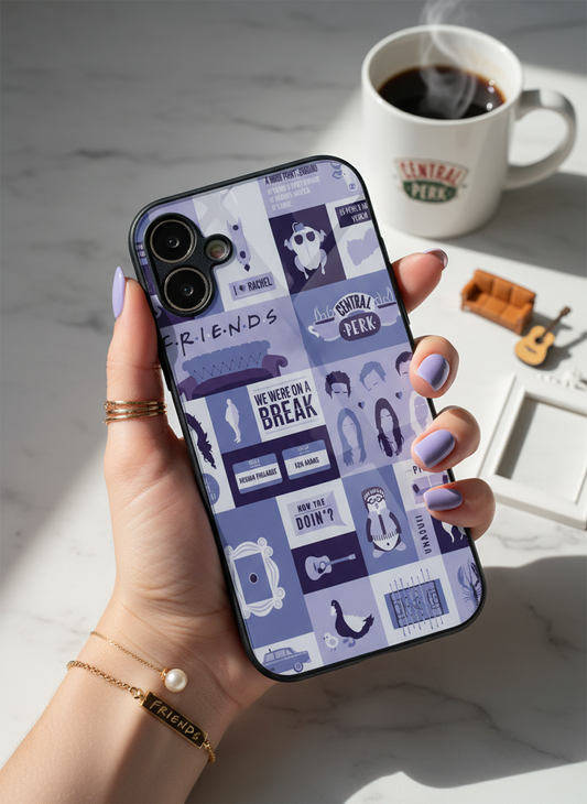 FRIENDS The Icon Grid Premium Glass Back Cover For iPhone 11-17 Models