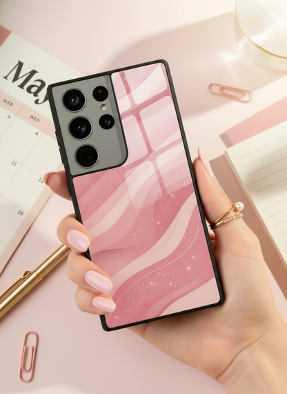 Rose Wave Premium Glass Back Cover For Galaxy S, A, M & F Series
