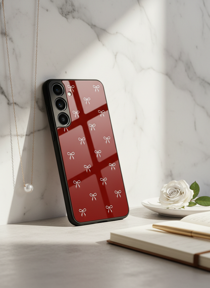 Red Bow Beaut Premium Glass Back Cover For Galaxy S, A, M & F Series