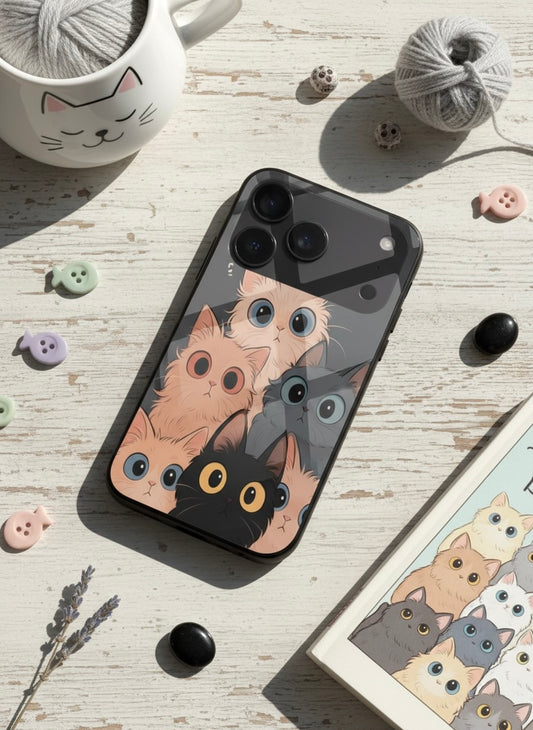 Kitty Mania  Premium Glass Back Cover For iPhone 11-17 Models