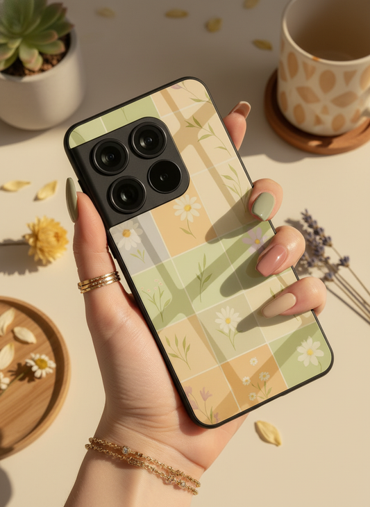 Sage Check Premium Glass Back Cover For One Plus 13, 12, 11, 10, Nord Series