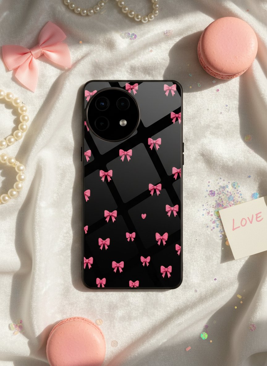 Dark Aesthetic Bows Premium Glass Back Cover For One Plus 13, 12, 11, 10, Nord Series