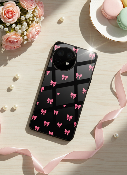 Dark Aesthetic Bows Premium Glass Back Cover For One Plus 13, 12, 11, 10, Nord Series