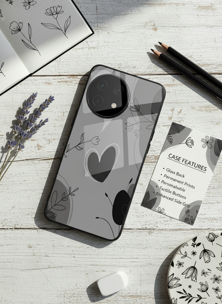 Muted Hearts Glass Back Cover For One Plus 13, 12, 11, 10, Nord Series