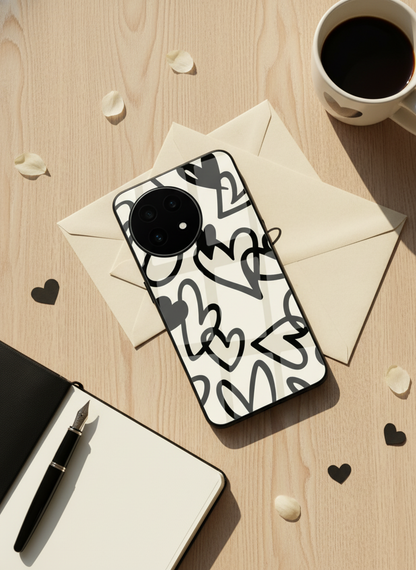 Black Hearts Premium Glass Back Cover For One Plus 13, 12, 11, 10, Nord Series