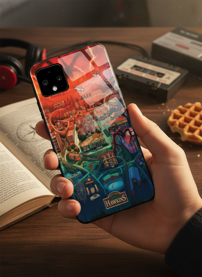 STRANGER THINGS- Hawkins Cinematic Map Premium Glass Back Cover For Google Pixel 7,8,9,10 Series
