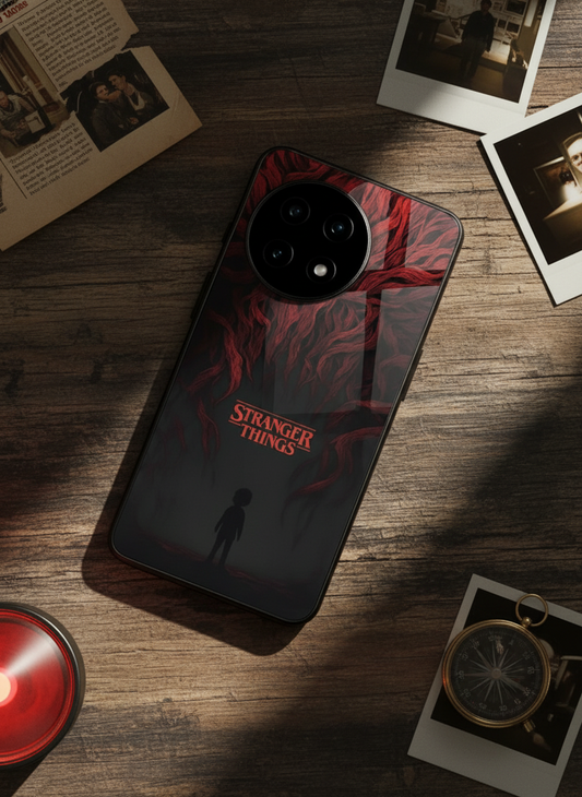 STRANGER THINGS- Stranger Dark Roots Premium Glass Back Cover For One Plus 13, 12, 11, 10, Nord Series