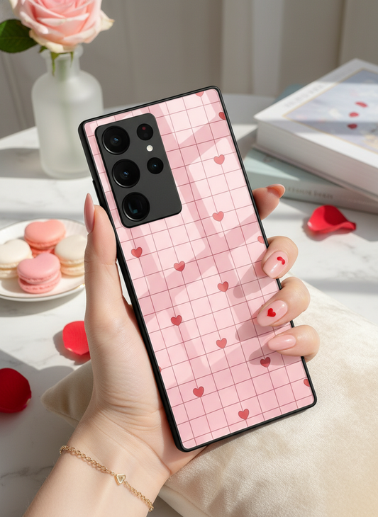 Scrap Book Hearts Premium Glass Back Cover For Galaxy S, A, M & F Series