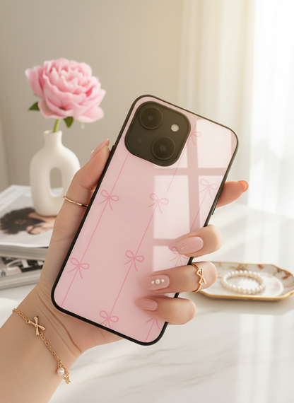 Bows Stripes Premium Glass Back Cover For iPhone 11-17 Models