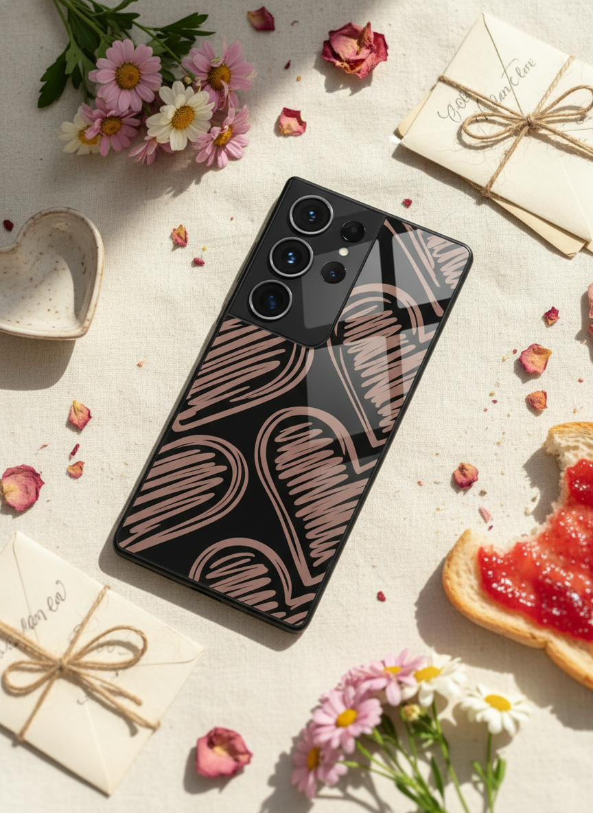Heartlines Premium Glass Back Cover For Galaxy S, A, M & F Series