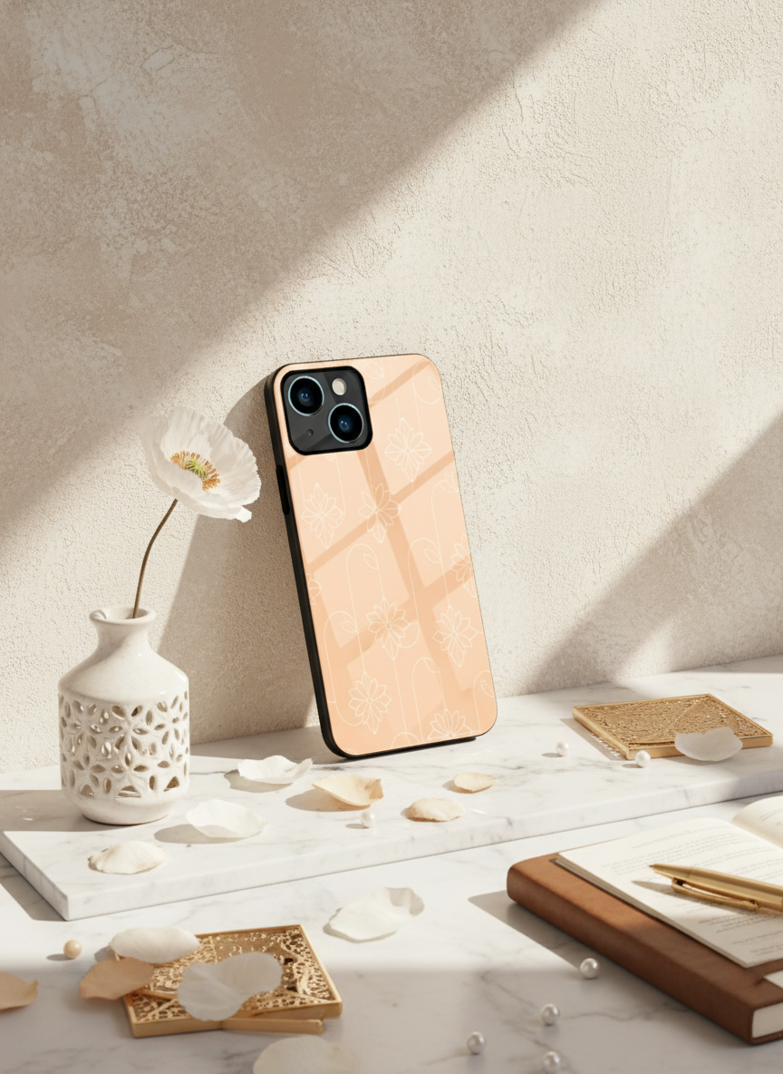 Floral Minimal Line Pattern Premium Glass Back Cover For iPhone 11-17 Models