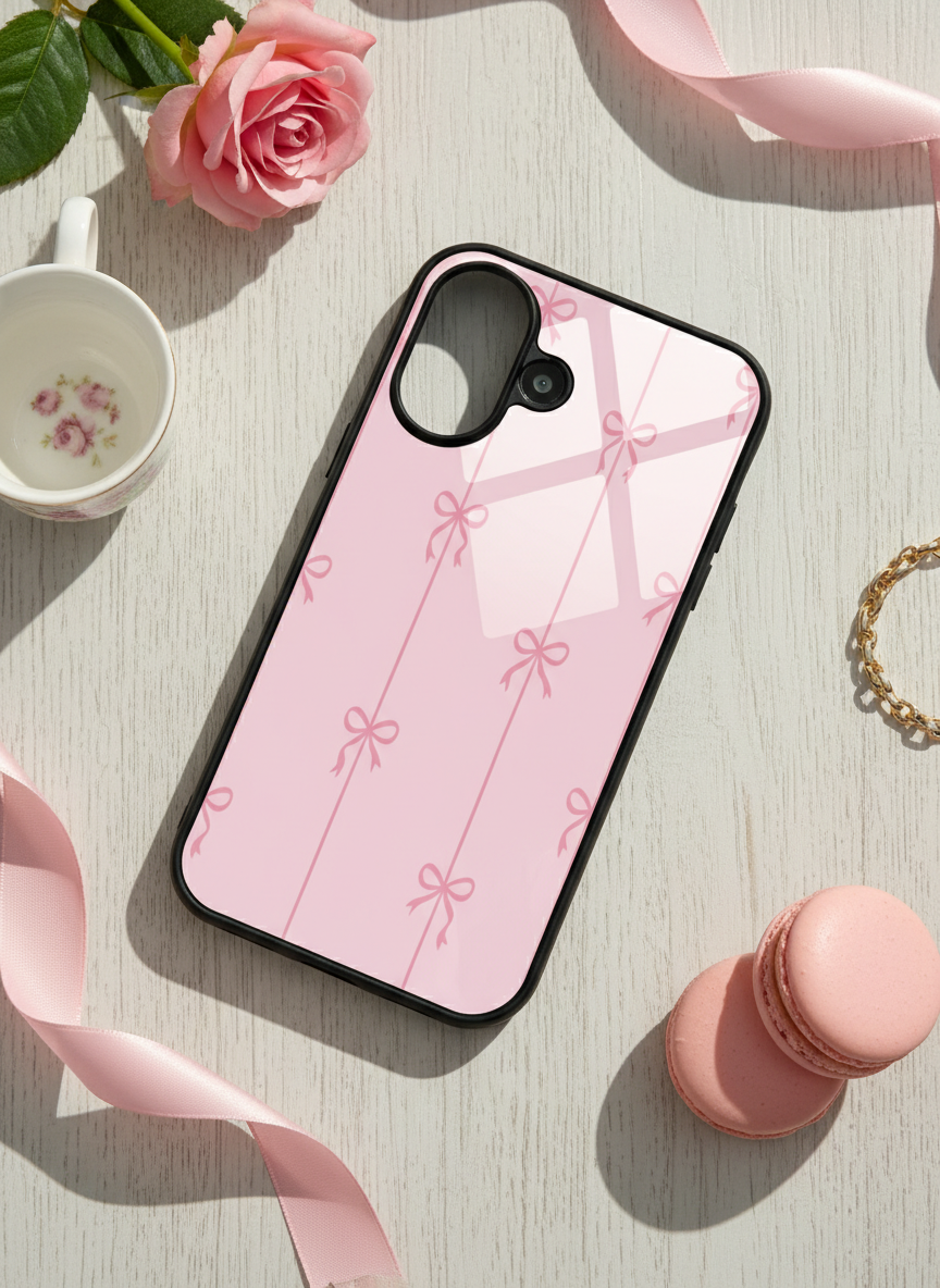 Bows Stripes Premium Glass Back Cover For iPhone 11-17 Models