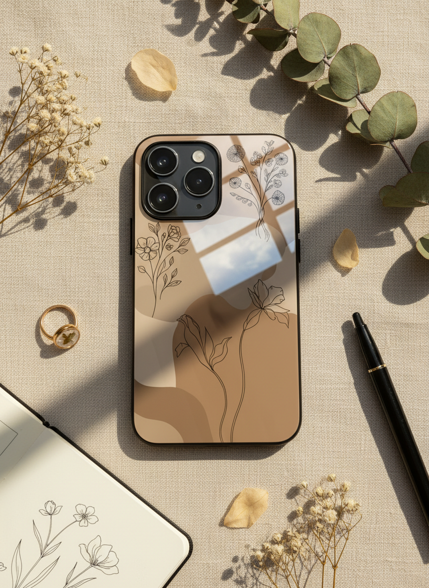 Earthy Petals Premium Glass Back Cover For iPhone 11-17 Models