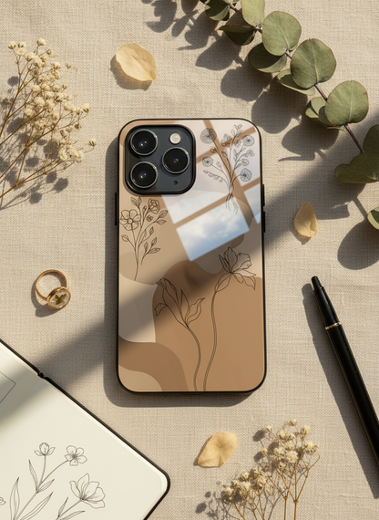 Earthy Petals Premium Glass Back Cover For iPhone 11-17 Models