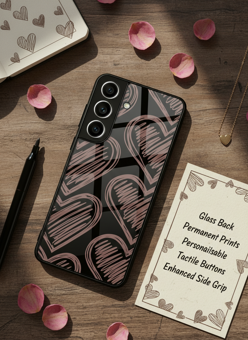 Heartlines Premium Glass Back Cover For Galaxy S, A, M & F Series