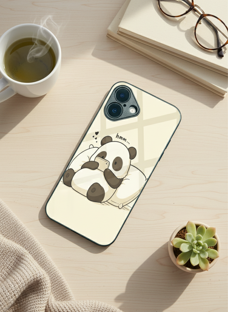 Hmm Panda Premium Glass Back Cover For iPhone 11-17 Models