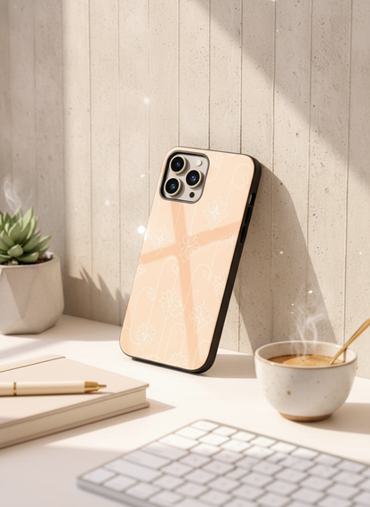 Floral Minimal Line Pattern Premium Glass Back Cover For iPhone 11-17 Models